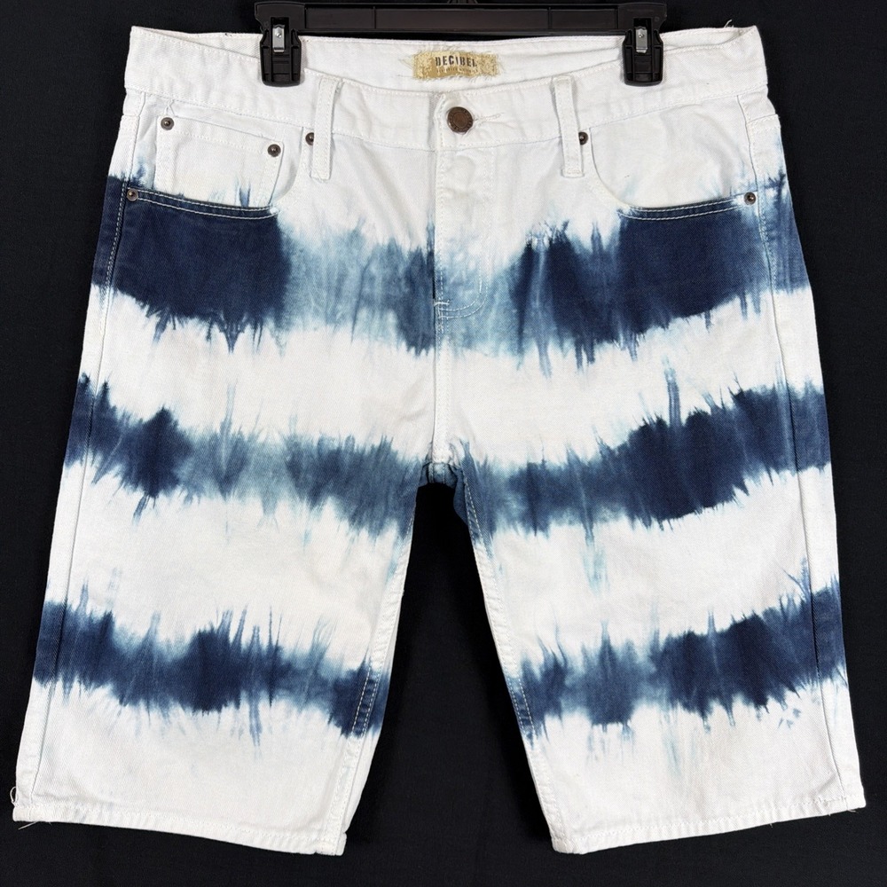 Decibel Stylish Denim Tie-Dye Men Shorts Size 34 Blue & White